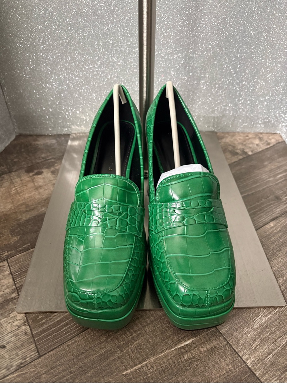 Fashion to Figure Green Croc-Embossed Loafers